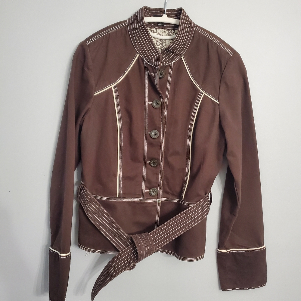 Mossimo VTG 90's Brown & White Stitching Women's Belted Jacket M Coquette Preppy